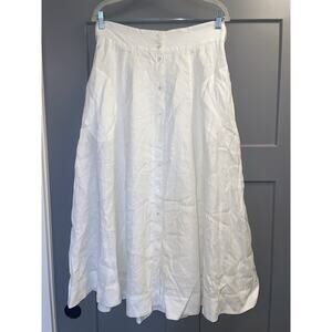 NWT Carlisle High Waist Belt Button Linen Poplin White Pocket Midi Skirt 10